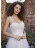 Spaghetti Straps Ivory Lace Pleated Tulle Chic Wedding Dress